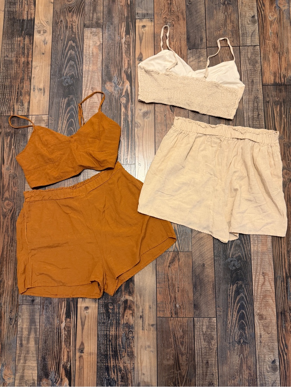 Japna 2 Piece Linen-Look Cami & Shorts Sets in Mustard and Cream Size Large